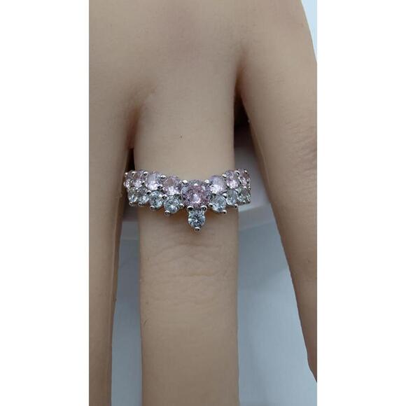 Silver Ring with Pink and Clear Stones, Size 8 - Picture 2 of 7